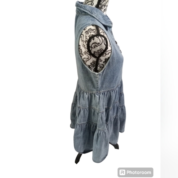 En Saison Palais Sleeveless Button Front Pocket Mini Denim Dress Medium - Picture 4 of 10